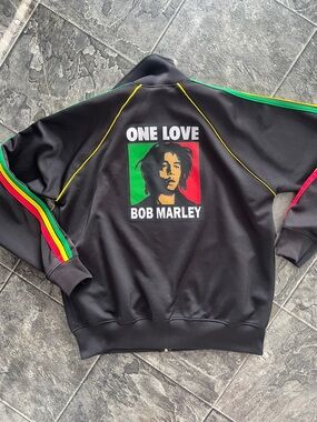 RAGGAE BOB MARLEY Zip-Up Jamaica Red, Yellow & Green Stripe Track Jacket